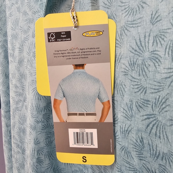 NWT Greg Norman Collection Aqua Patterned Polo Shirt SIZE MENS Small - Picture 7 of 7